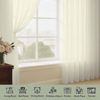 Extra Long Cream Sheer Curtains 96 Inches Long 2 Panels Set, Soft Lightweight - Image 3