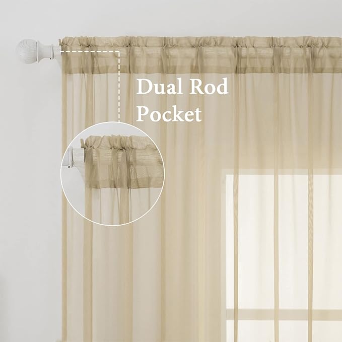 MIULEE 2 Panels Sheer Curtains for Living Room 54 X 90 Inches Beige | Window - Image 2