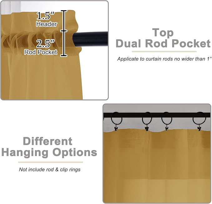 Gold Valances for Windows, Modern Solid Mini Small Window Curtains for Cafe - Image 4