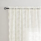 YJ YANJUN Vintage Lace Curtains Ivory Floral 105 inch Curtains 2 Panels - Image 2