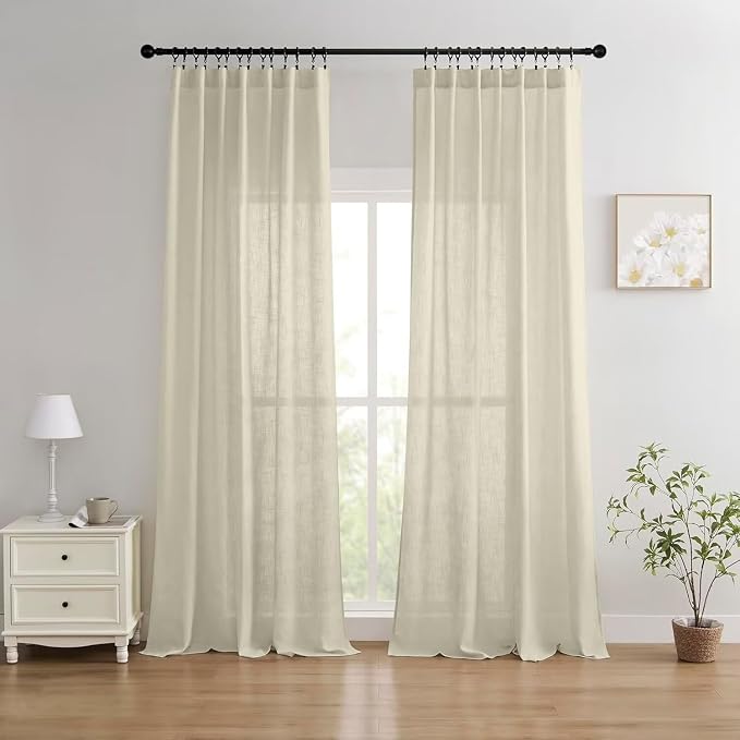 Joydeco Linen Curtains 84 Inch Length 2 Panels Set, Light Filtering Curtains by JOYDECO