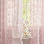 YJ YANJUN Vintage Lace Curtains Elegant Floral Pink Sheer French Door Curtains - Image 3