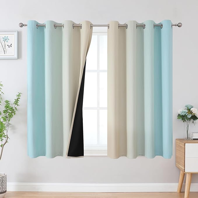 Aqua and Beige Ombre Blackout Curtains by ESTELARTEXTILER