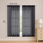 Sheer Black Curtains, Sheer Curtains 63 inch Length 2 Panels Set, Rod Pocket - Image 2