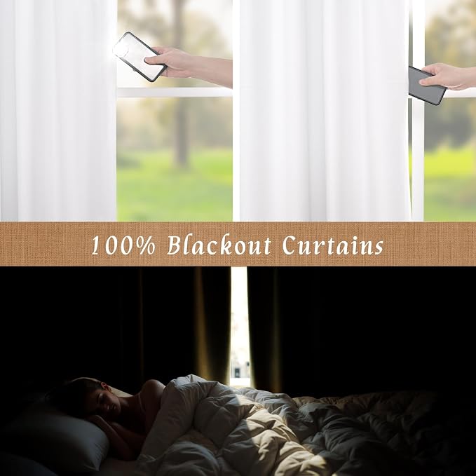 100% Blackout White Linen Curtains 40 Inches - Image 4