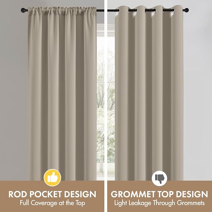 MIULEE 84 Inch Length Cobblestone Blackout Bedroom Curtains Set of 4 | Thermal - Image 8