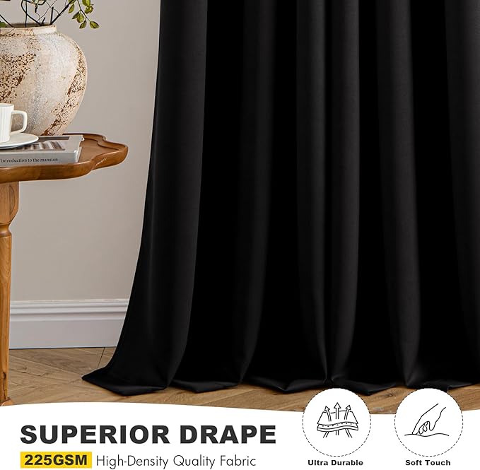 MIULEE Blackout Curtains for Bedroom 2 Panels 40 x 63 Inch Long Black | Thermal - Image 5