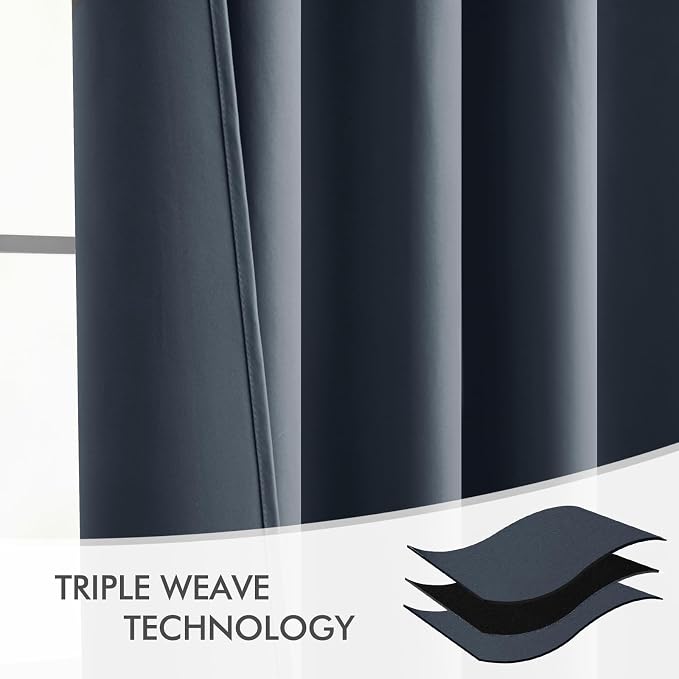 MIULEE Stone Blue Back Tab Blackout Curtains 52x90 Inch Long 2 Panels Set | Rod - Image 7