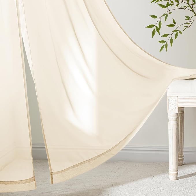 MIULEE Butter Cream Sheer Curtains 72 Inches Long 4 Panels 54 x 72 Inches | - Image 3
