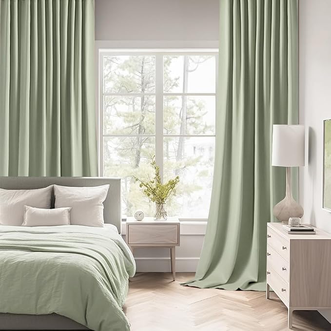 MIULEE Sage Green Back Tab Blackout Curtains 52x108 Inch Long 2 Panels Set | - Image 2