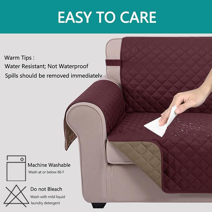 U-NICE HOME Reversible Oversized 28''Chair Covers, Burgundy/Tan | Armchair Cover - Image 4