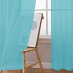 Chyhomenyc Sheer Curtains 63 Inch Length 2 Panels, Aqua | Light Filtering - Image 2