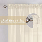 Cream Sheer Curtains 63 Inch Length 2 Panels Set, Elegant Voile Window Curtains - Image 2