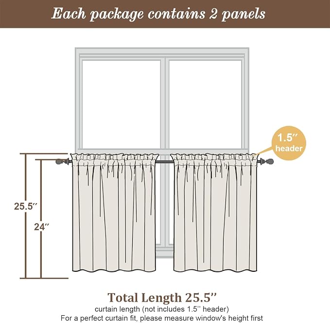 Chyhomenyc Sheer Lemon Tier Curtains 24 Inch Length Set, Small Window Kitchen - Image 3