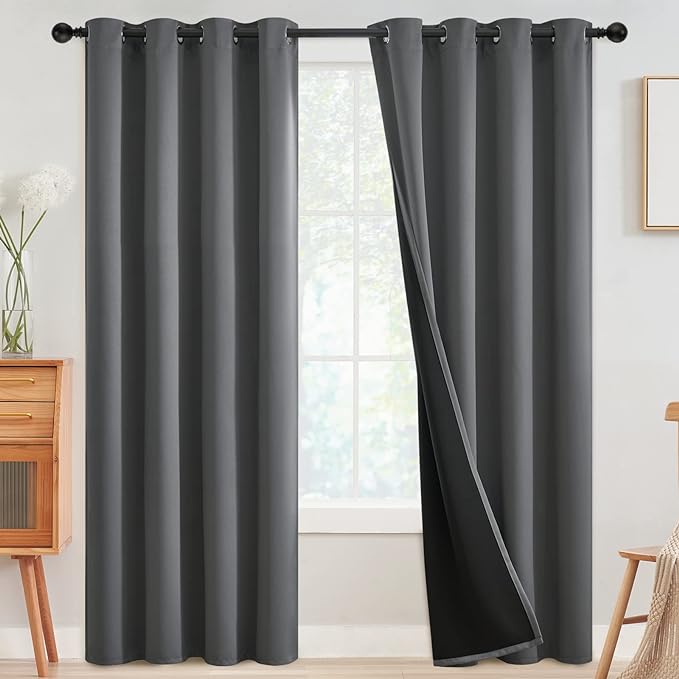 SimpleHome Grey 100% Blackout Curtains Room Darkening Living Room 96 Inch | by SimpleHome