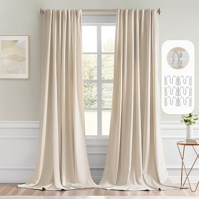 MIULEE Cream Beige Back Tab Blackout Curtains 52x98 Inch Length 2 Panel Set | by MIULEE