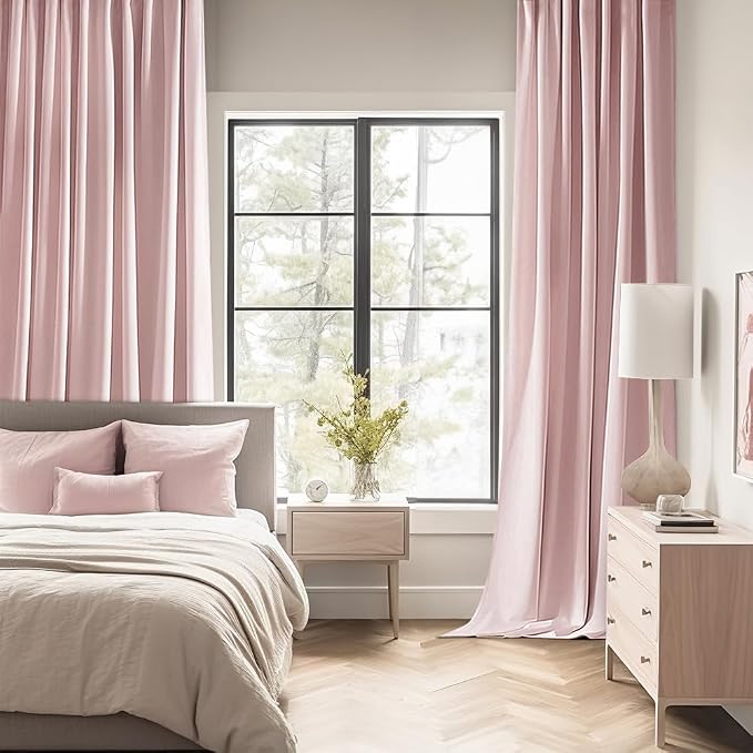 MIULEE Light Pink Back Tab Blackout Curtains 52x96 Inch Long 2 Panels Set | Rod - Image 2