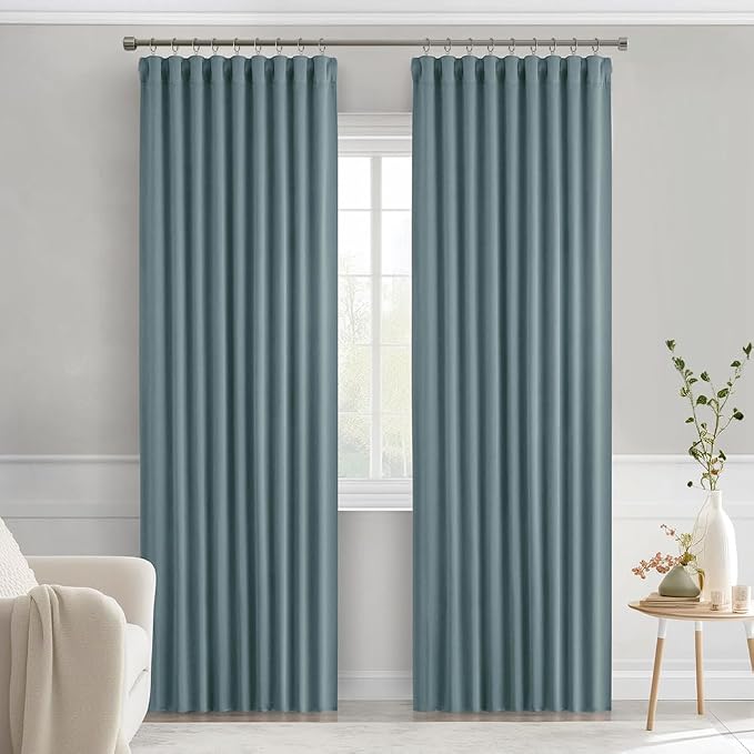 MIULEE Greyish Blue Back Tab Blackout Curtains 52x84 Inch Length 2 Panels | Rod - Image 9