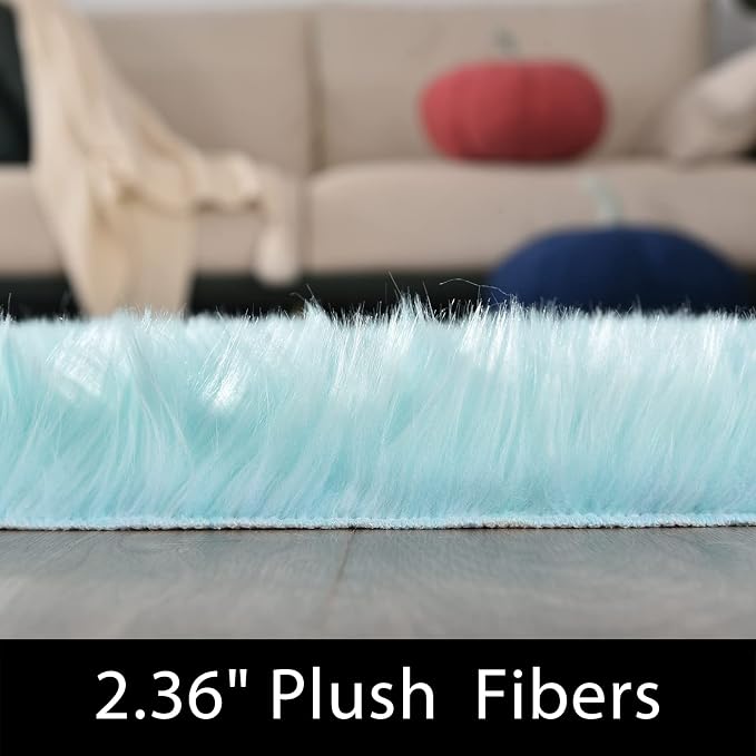 Latepis Large Faux Fur Rug Light Blue Round Rug s6.7ft Circle Fuzzy Plush Rugs - Image 3