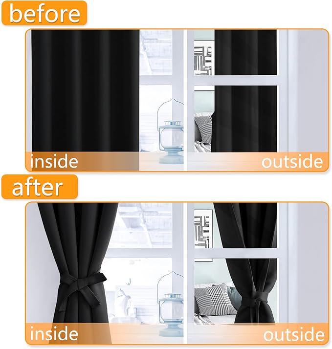 RV Blackout Curtains for Bedroom 52 x 30 Inches Long Black 2 Panels | Thermal - Image 5