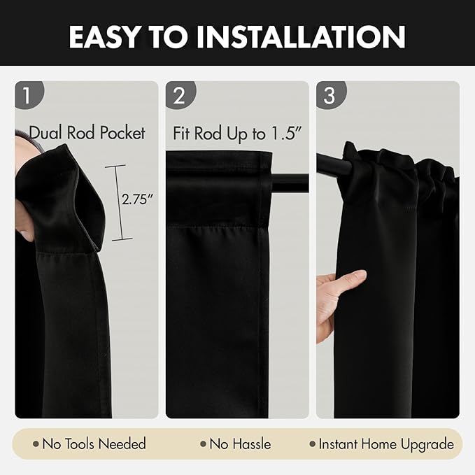 MIULEE Black Blackout Curtains 4 Panels Set 72 Inch Length Bedroom | Thermal - Image 7