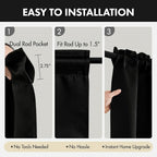 MIULEE Set of 4 Black 45 Inch Short Blackout Kitchen Window Curtains | Bedroom - Image 5