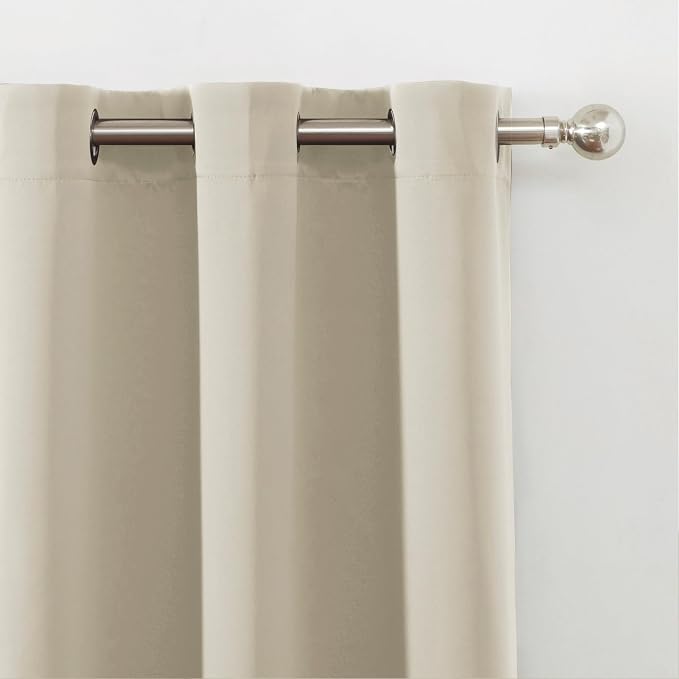 Blackout Curtains 66 x 72 Inch Long Light Beige Curtains Set of 2 Panels Room - Image 6