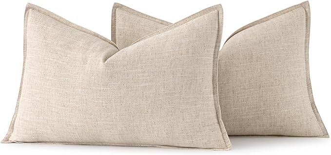MIULEE Decorative Linen Lumbar Pillow Covers 12x20 Inch Natural Beige | Boho - Image 6