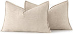 MIULEE Decorative Linen Lumbar Pillow Covers 12x20 Inch Natural Beige | Boho - Image 6