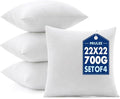 MIULEE 22x22 Pillow Inserts 4 Pack, 100% Virgin Fiber Filling Throw Pillows | by MIULEE
