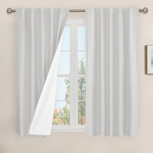 54 Inch Natural 100% Blackout Linen Curtains 2 Panels, 42 x 54 Inch | Light Grey by LAMIT