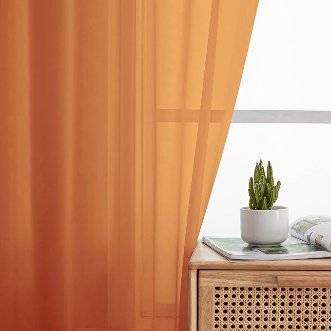Orange Valances for Windows, Modern Solid Mini Small Window Curtains for Cafe - Image 7