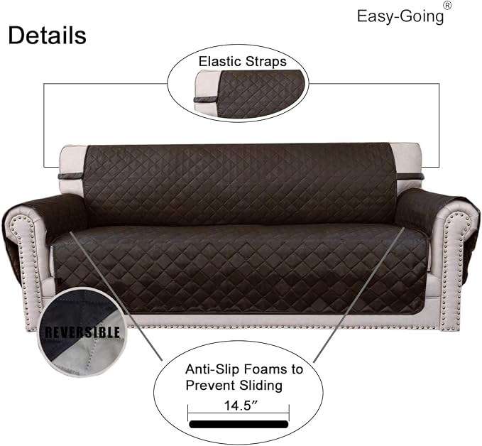 Easy-Going Reversible Couch Cover, 2 Cushion Sofa, Chocolate/Beige | Loveseat - Image 3