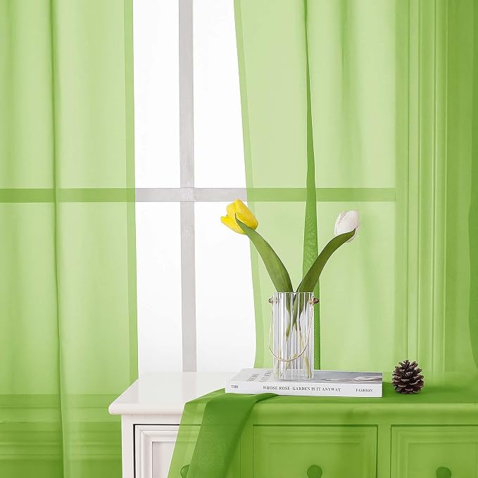 Lime Sheer Curtains 72 Inches Long 2 Panels, Solid Voile Light Filtering Dual - Image 6