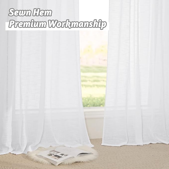 RYB HOME White Sheer Curtains for Living Room Patio Glass Door, W52 x L95 | - Image 7