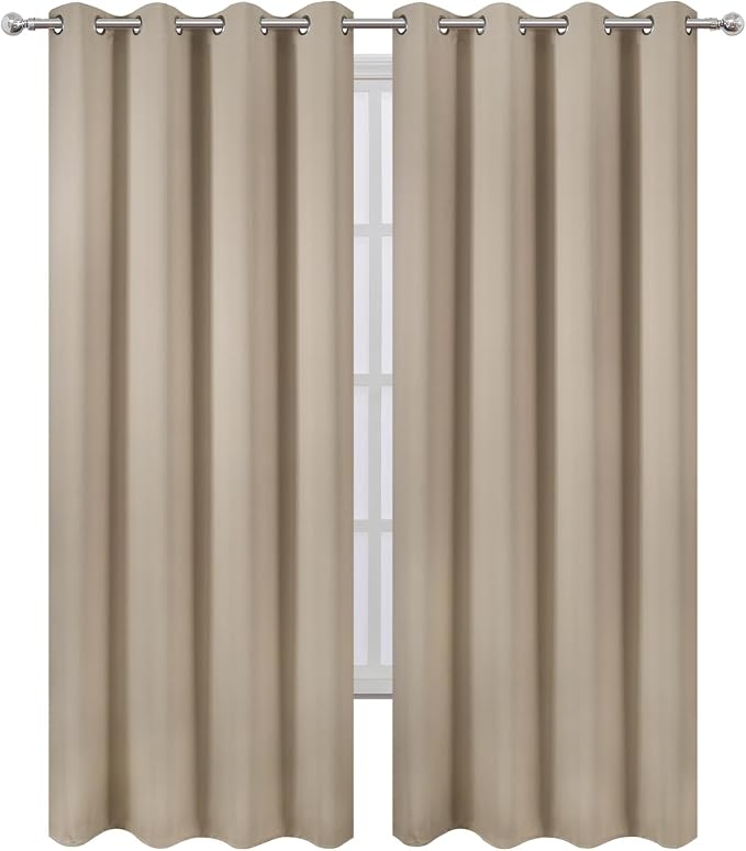 Blackout Curtains 52 x 84 inches Long Khaki Curtains Set of 2 Panels Thermal - Image 2
