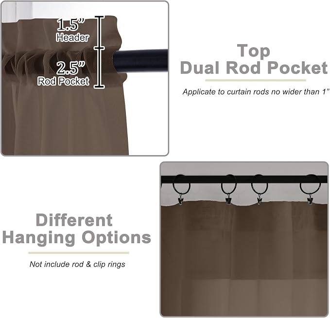 Chocolate Sheer Curtains for Bedroom Living Room 45 Inch Length 2 Panels - Image 4