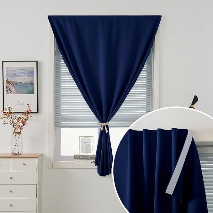 Thermal Blackout Curtains with Self-Adhesive Tape, No Rod No Drill Easy Install - Image 6