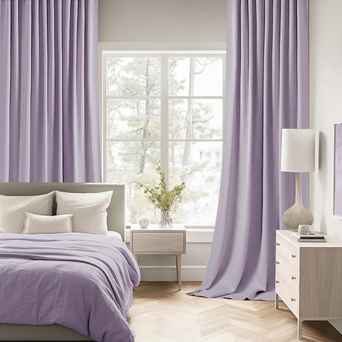 MIULEE Lilac Back Tab Blackout Curtains 52x84 Inch Length 2 Panels Set | Rod - Image 2