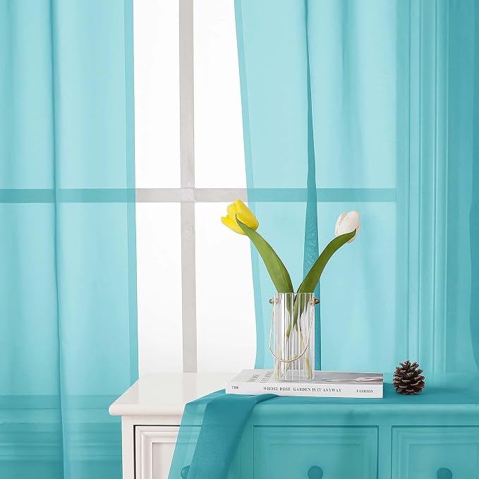 Aqua Sheer Curtains for Living Room 63 Inch Length 2 Pcs, Voile Light Filtering - Image 7