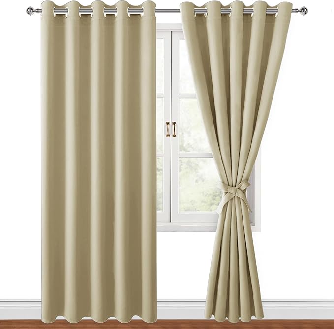 Blackout Curtains for Bedroom, Light Beige, 60 x 84 Inch, 2 Panels | Thermal by Hiasan
