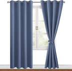 Blackout Curtains for Bedroom, 52 x 96 Inch Long Blue Haze 2 Panels | Thermal by Hiasan