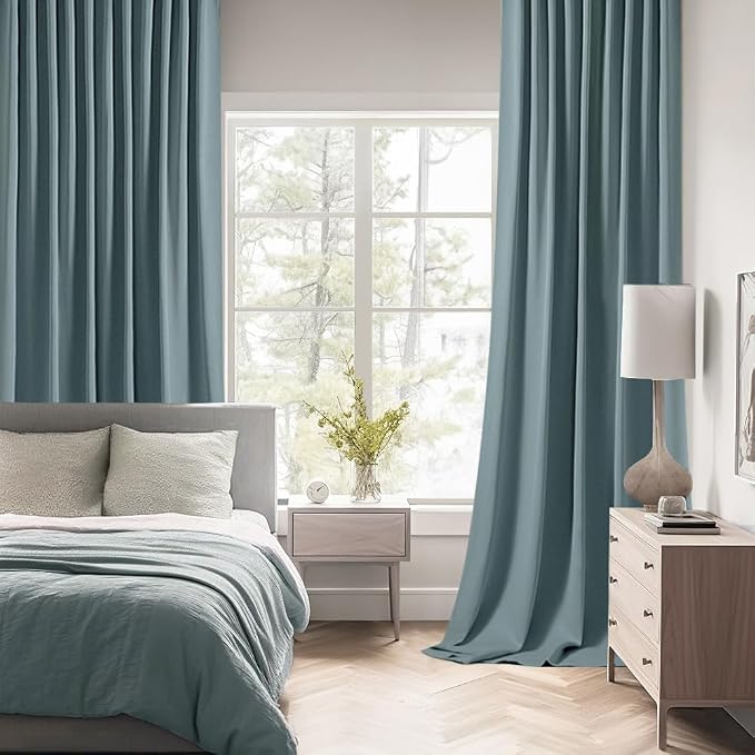 MIULEE Greyish Blue Back Tab Blackout Curtains 52x84 Inch Length 2 Panels | Rod - Image 2