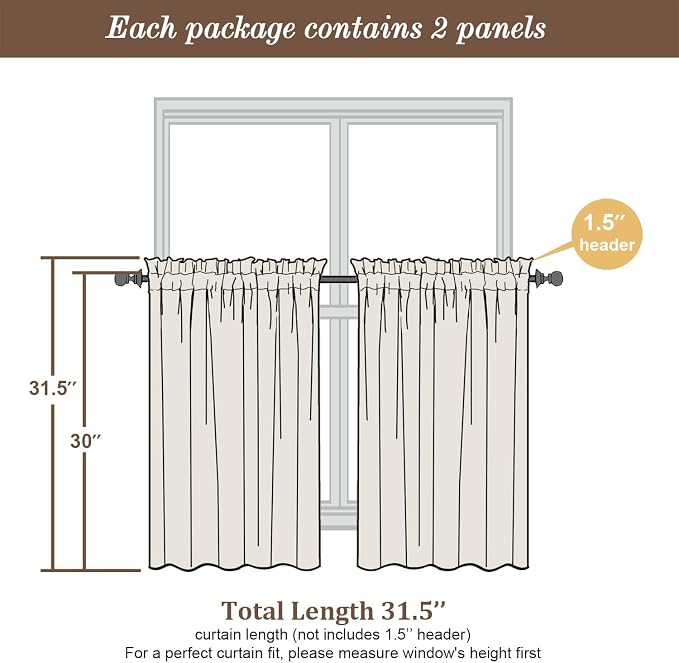 Chyhomenyc Sheer Curtains 30 inch Length 2 Panels - Image 3