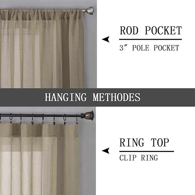 Tollpiz Short Sheer Curtains Linen Textured Living Room Curtain Sheers Light - Image 5