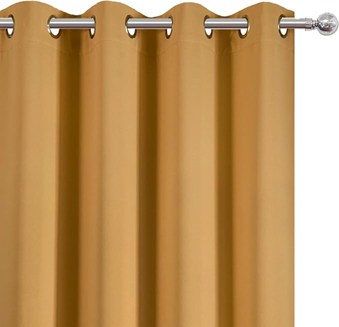 Blackout Curtains 66 x 72 Inch Long Mustard Yellow Curtains Set of 2 Panels - Image 6