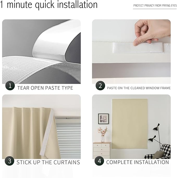 Portable Light Blocking Curtains Self Stick Design Removable Adhesive Window - Image 3