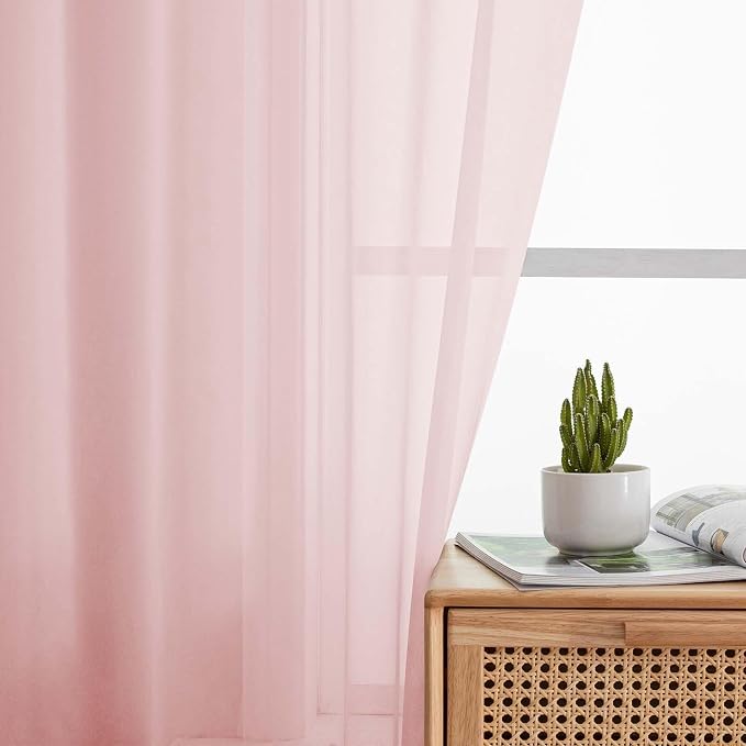 Blush Valances for Windows, Blush Sheer Curtains 14 Inch Length 2 Pack Kitchen - Image 7