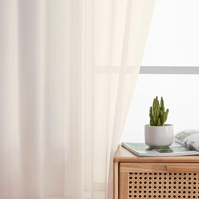 Cream Kitchen Curtains 30 Inch Length Tier 2 PCS, Solid Soft Airy Half Curtains - Image 6