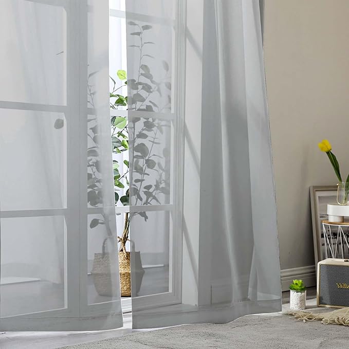 Light Grey Sheer Curtains for Bedroom Living Room 96 Inches Long 2 Panels - Image 9